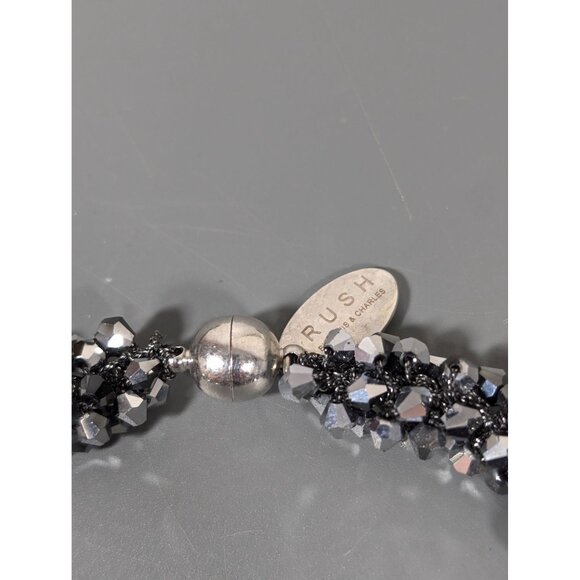 RUSH by Denis & Charles SIlver Gray Glass Bead Collar Necklace 16" - Picture 7 of 10